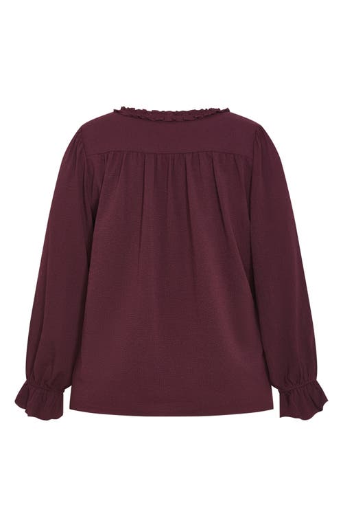 City Chic Marena Ruffle Top In Burgundy