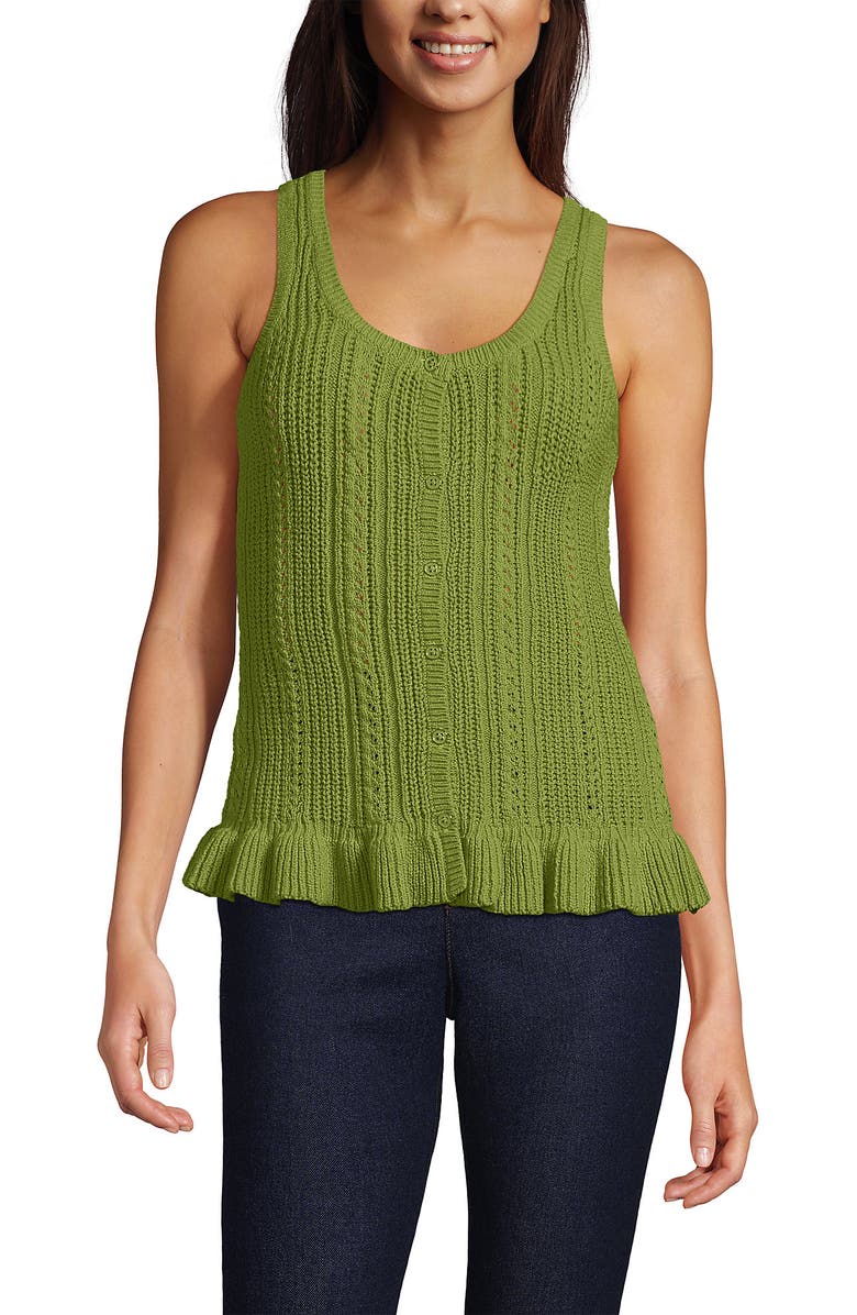 Lands' End Cotton Boucle Ruffle Hem Sleeveless Sweater, Alternate, color, Winter Pear