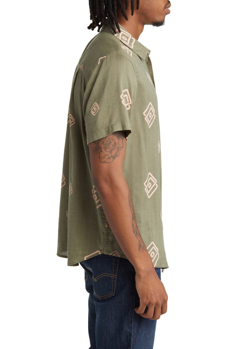 Charter Classic Fit Short Sleeve Slub Button-Up Shirt, Alternate, color, OLIVE SURPLUS/ CORAL PINK
