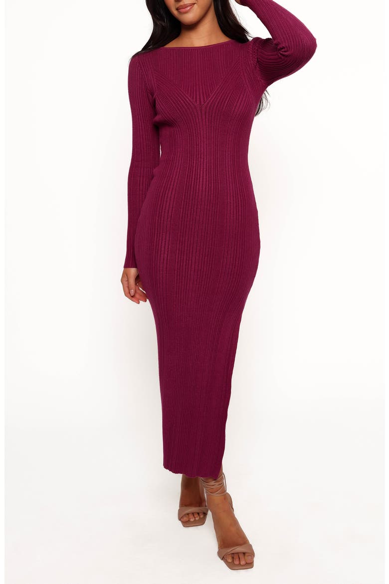 Mattie Long Sleeve Rib Maxi Dress, Main, color, PLUM