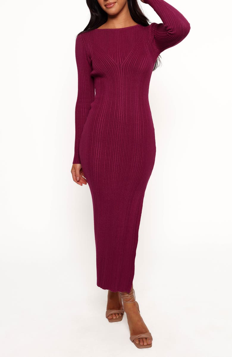 Petal & Pup Mattie Long Sleeve Rib Maxi Dress, Main, color, Plum