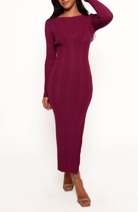 Fit and flare long wool dress women 4794