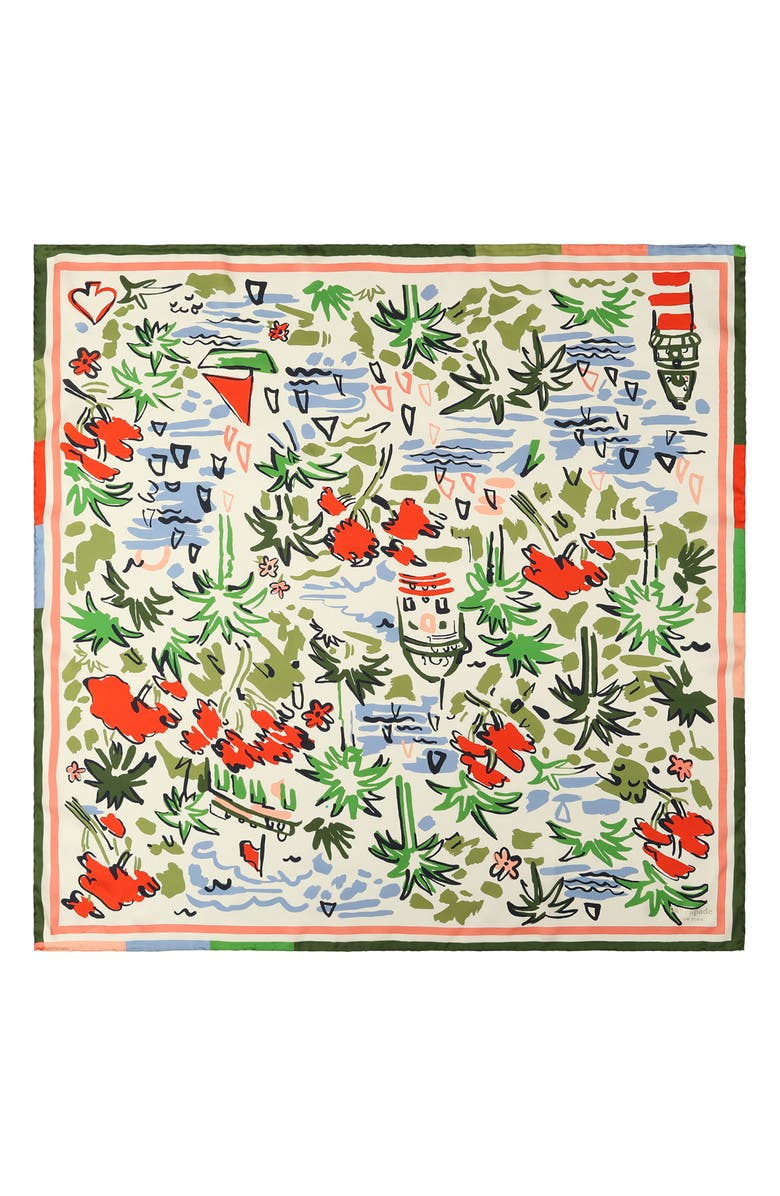 Kate Spade New York coastal scene silk square scarf, Main, color, 