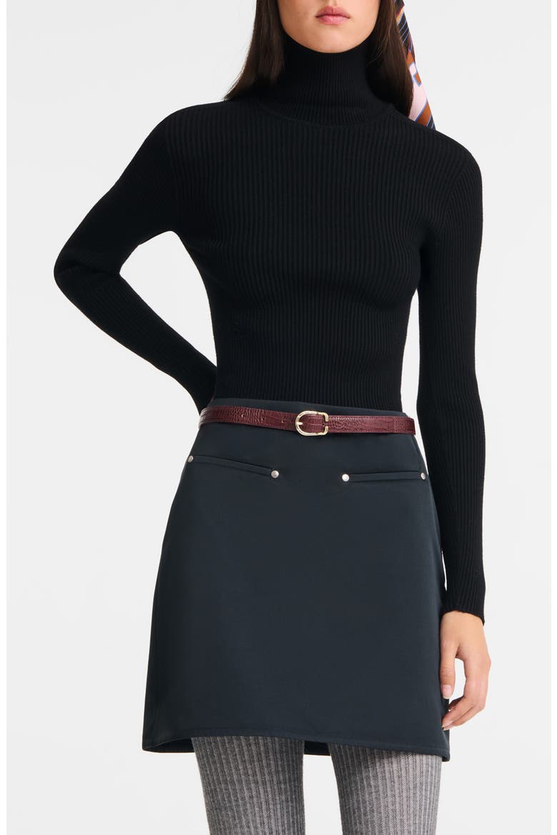 Archive Croc Print Leather Belt, Alternate, color, CHOCOLATE