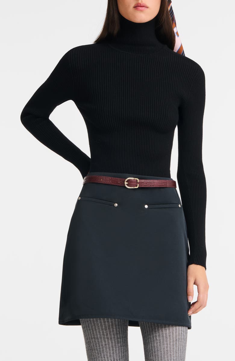 Longchamp Archive Croc Print Leather Belt, Alternate, color, Chocolate