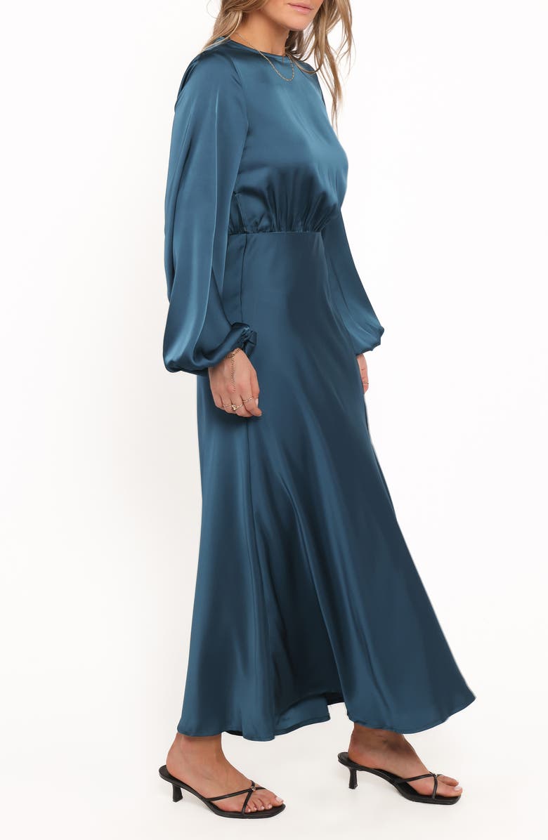 Petal & Pup Remora Long Sleeve Satin Midi Dress, Alternate, color, Teal