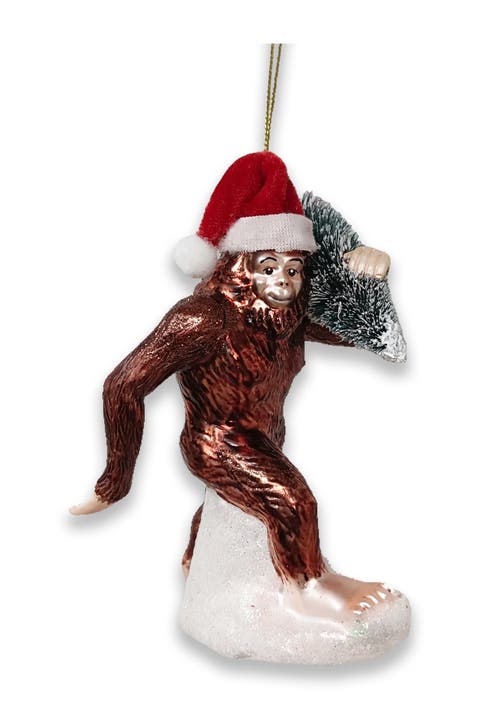 Santa Hat Bigfoot Tree Thief Glass Ornament