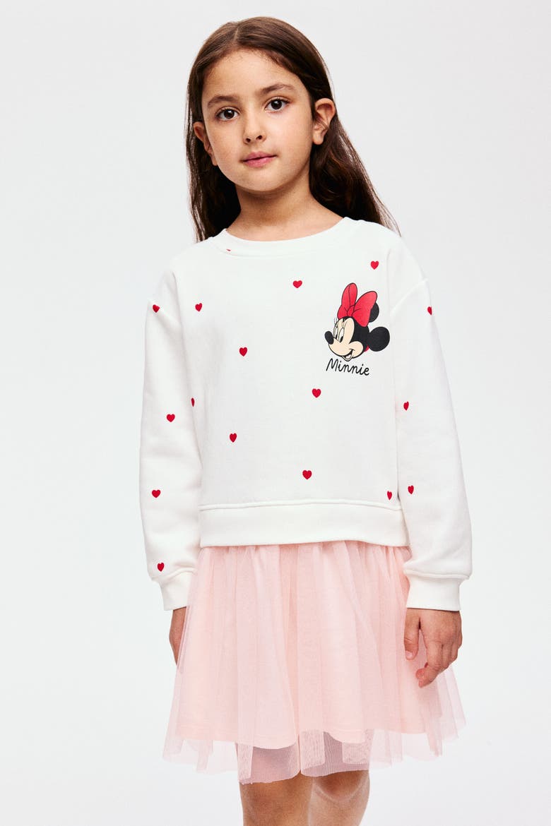 Printed Tulle-skirt Sweatshirt Dress, Alternate, color, Light pink/Minnie Mouse