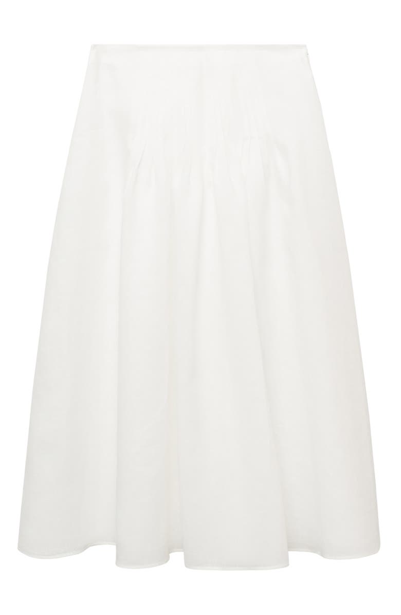 MANGO Pleated Ramie Midi Skirt, Alternate, color, White