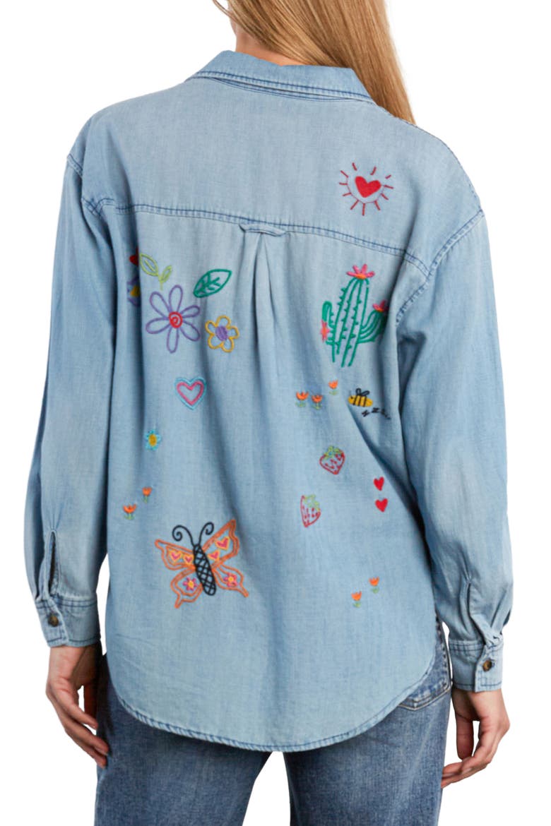 Moonflower Embroidered Shirt, Alternate, color, PURE DENIM