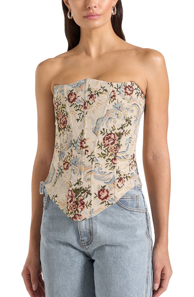 Manière De Voir Scarlett Tapestry Lace Up Corset, Alternate, color, Beige