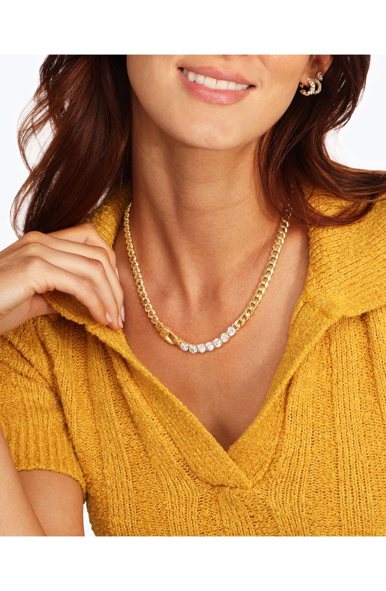 Melinda Maria Julian Loves Cubic Zirconia Frontal Necklace, Alternate, color, Gold-White