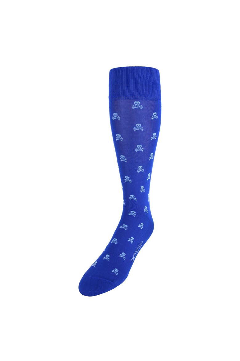 Rodger Skull and Cross Bones Mercerized Cotton Mid-Calf Socks, Main, color, Royal Blue