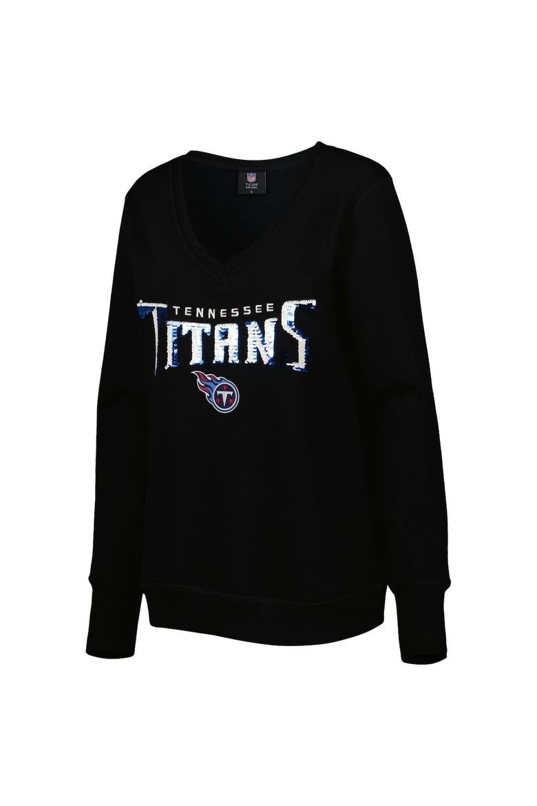 Women's Cuce Black Tennessee Titans Sequin Logo V-Neck Pullover Sweatshirt, Alternate, color, Black