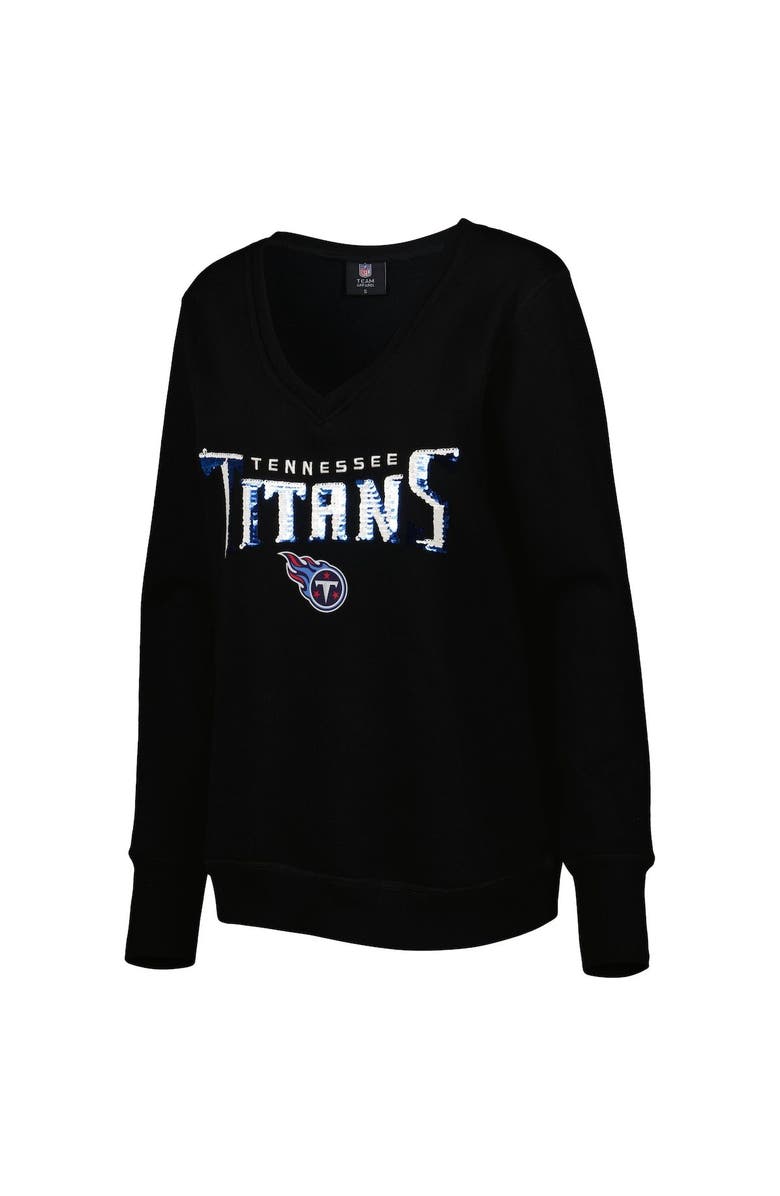 CUCE Women's Cuce Black Tennessee Titans Sequin Logo V-Neck Pullover Sweatshirt, Alternate, color, Black