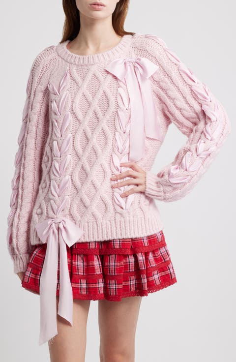 Kloss Ribbon Detail Alpaca Blend Cable Sweater