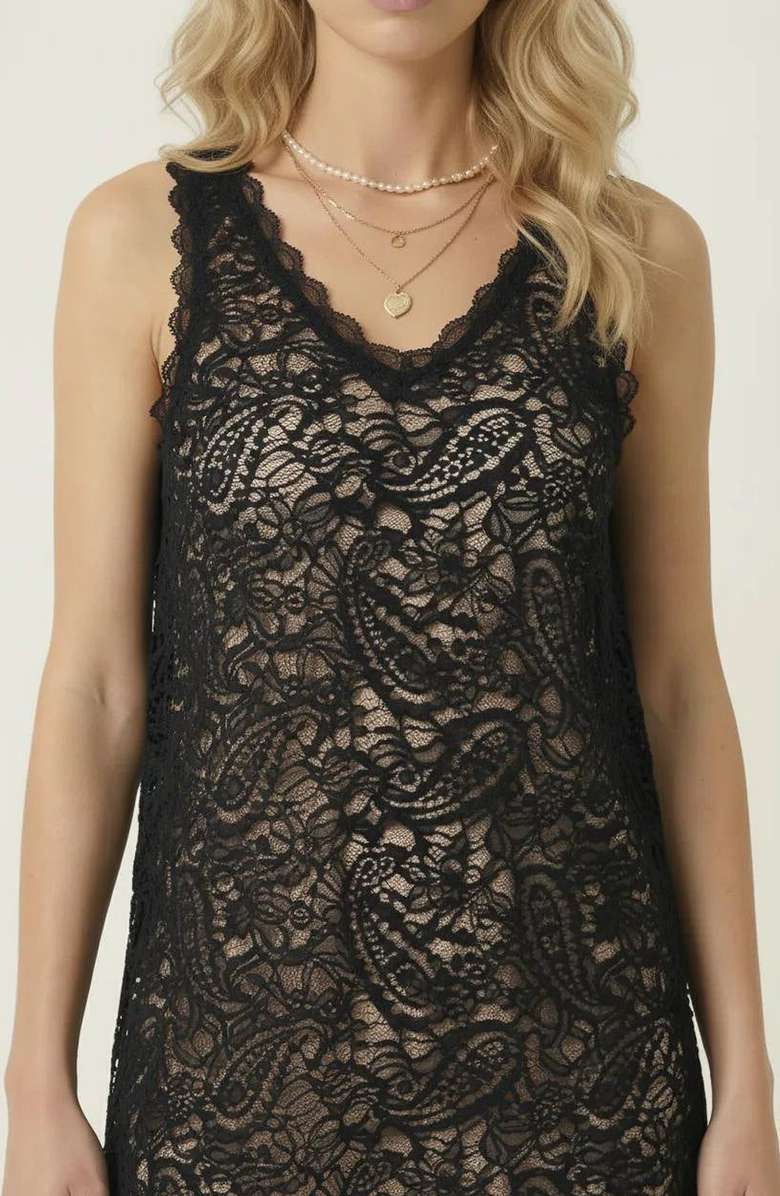 Modenaire Sleeveless Lace Mini Dress, Alternate, color, Black