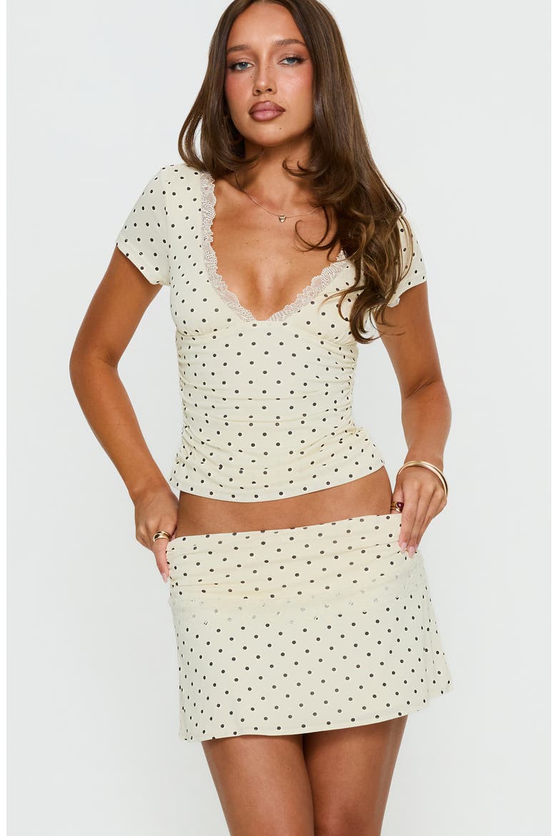 Amia Lace Trim Miniskirt, Alternate, color, CREAM POLKA DOT