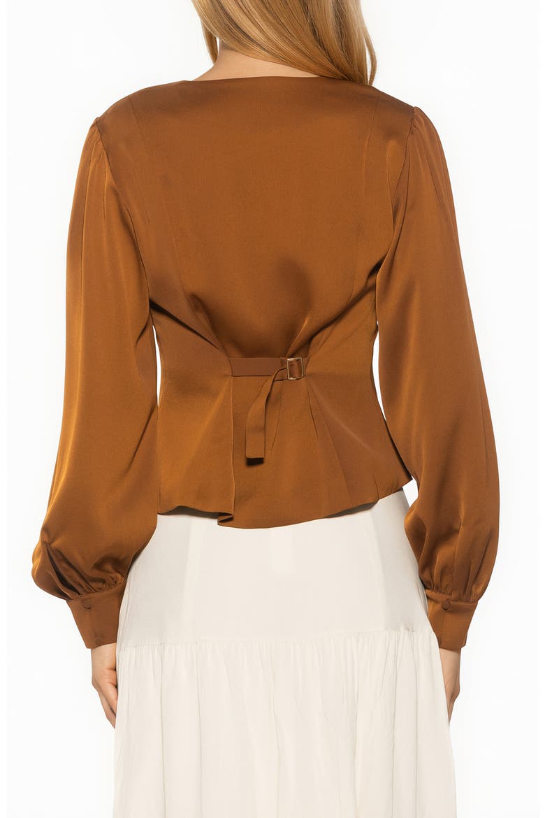 Romy Sweetheart Neck Button-Up Shirt, Alternate, color, BROWN