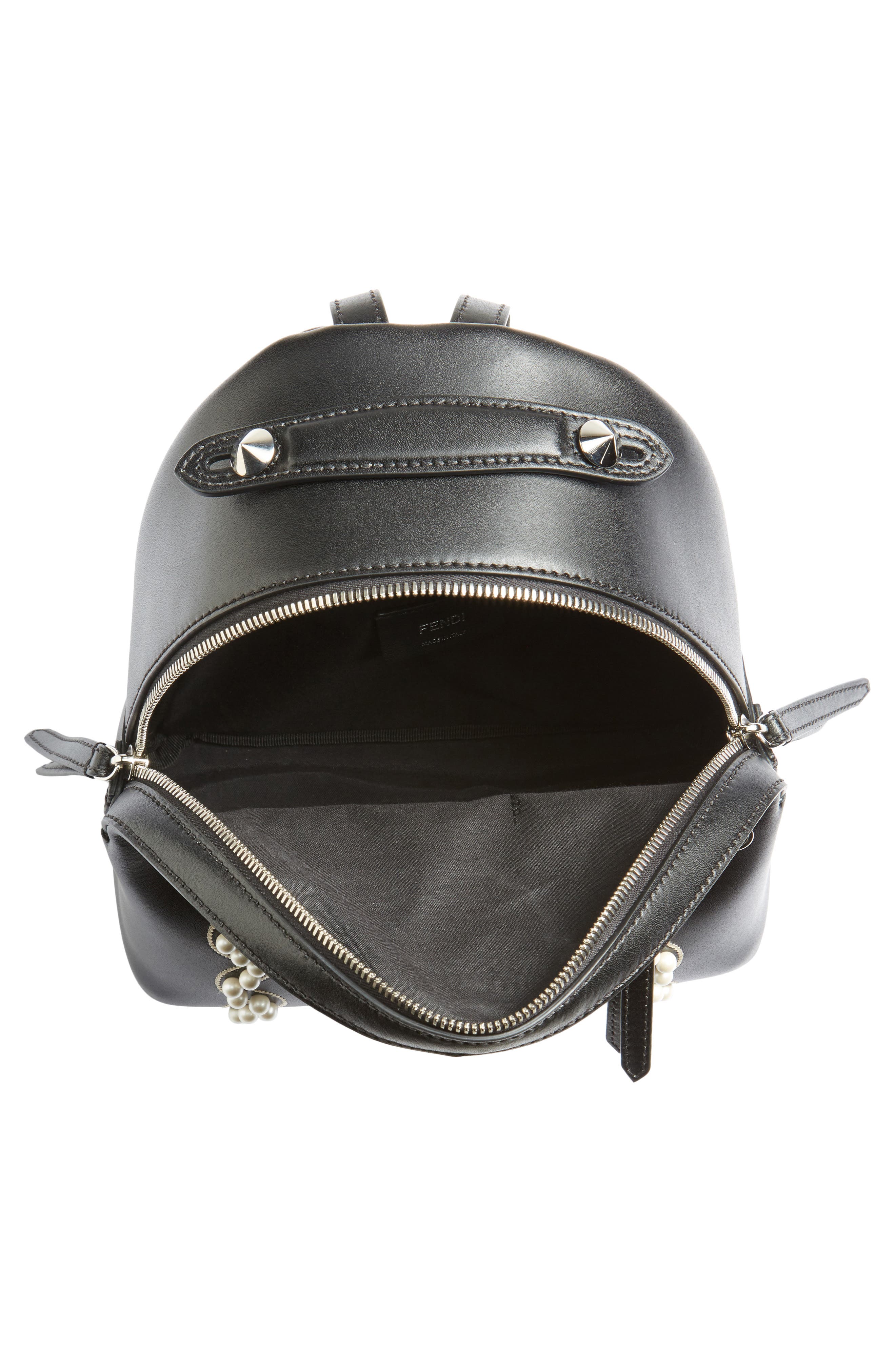 Fendi Mini Imitation Pearl Bow Leather Backpack, Alternate, color, 