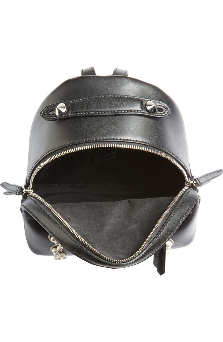 Fendi Mini Imitation Pearl Bow Leather Backpack, Alternate, color,