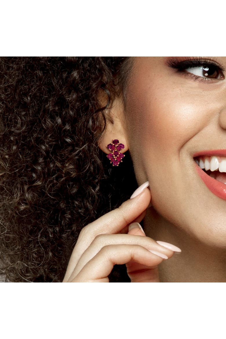 Gemstone Floral Cluster Drop Earrings, Alternate, color, Rhodolite/Rose-Plated
