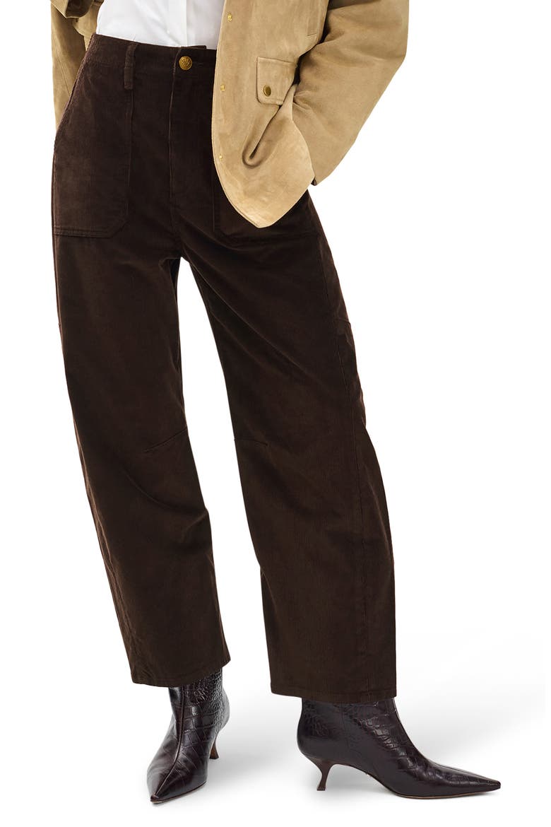Charlie Super High Waist Crop Barrel Corduroy Jeans, Alternate, color, DBRWN