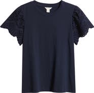 Caslon® Eyelet Sleeve Mixed Media T-Shirt