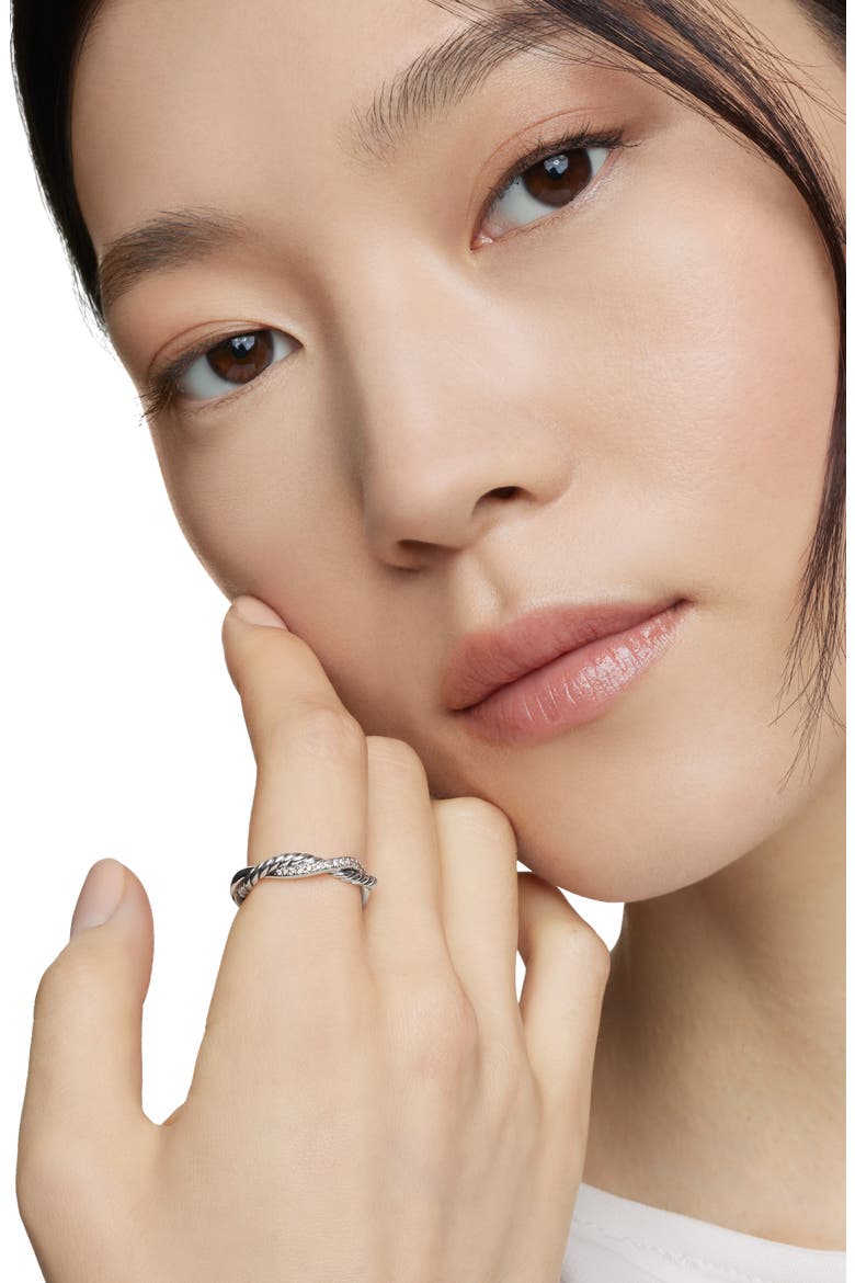 Petite Infinity Twisted Ring with Pavé Diamonds in Sterling Silver, Alternate, color, DIAMOND/ SILVER
