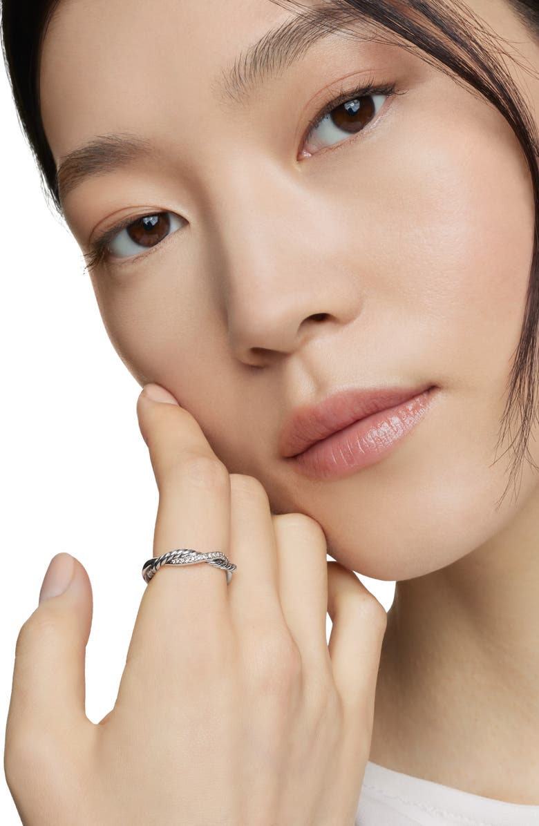David Yurman Petite Infinity Twisted Ring with Pavé Diamonds in Sterling Silver, Alternate, color, Diamond/ Silver