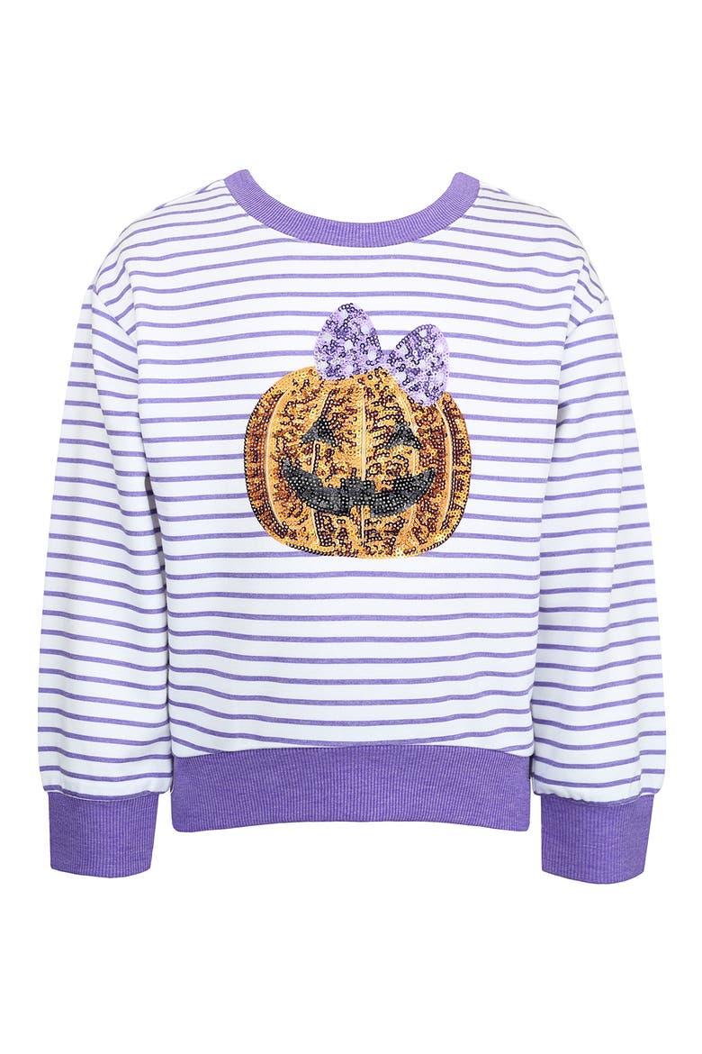 Kids' Sequin Pumpkin Stripe High-Low Sweatshirt, Main, color, LILAC/ IVORY