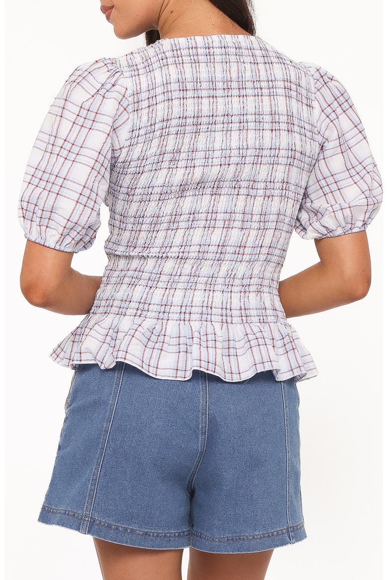 Callista Plaid Smocked Puff Sleeve Top, Alternate, color, LIGHT BLUE PLAID