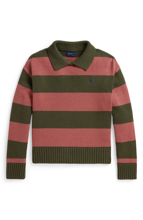 Kids' Striped Long Sleeve Cotton Polo Sweater