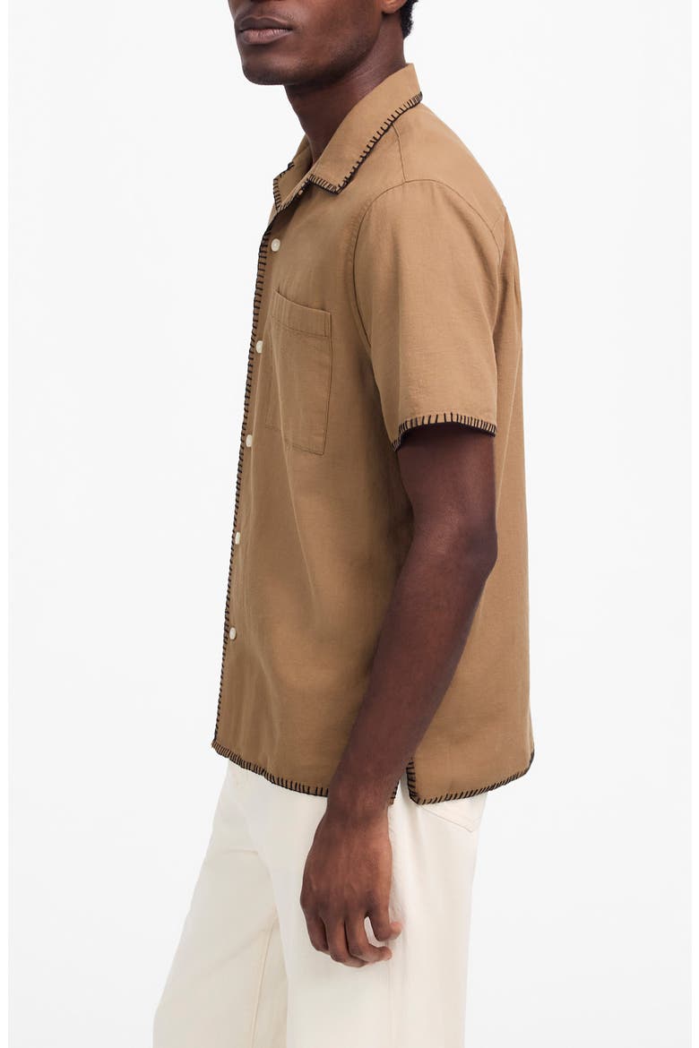 Textured Gauze Easy Short Sleeve Button-Up Shirt, Alternate, color, FADED BIRCH