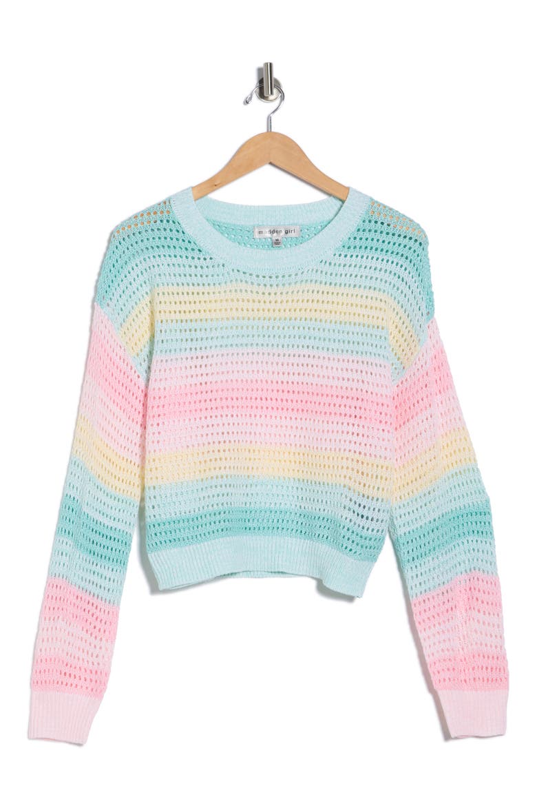 Stripe Open Stitch Sweater, Alternate, color, MINT MULTI COMBO