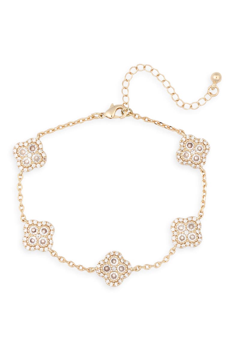 Crystal Clover Station Bracelet, Main, color, GOLD