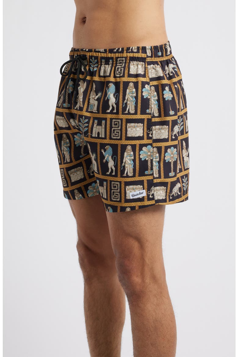 Mesopotamia Premium Mid Length Swim Trunks, Alternate, color, BLACK