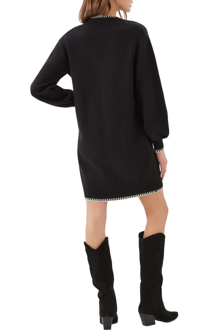 Varsity V-Neck Sweater Dress, Alternate, color, BLACK
