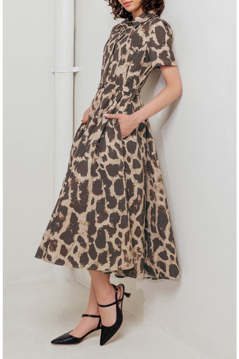 Animal Print A-Line Midi Dress, Alternate, color, BROWN MULTI