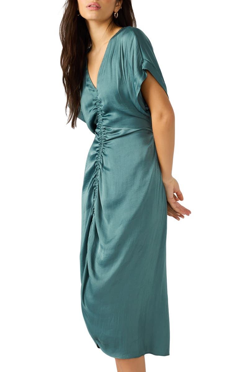 Steve Madden Aimee Ruched Front Midi Dress, Alternate, color, Dusty Teal