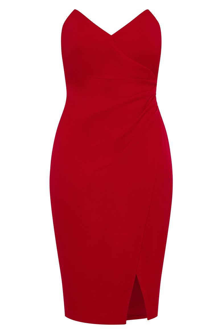Luisa Strapless Side Pleat Midi Dress, Alternate, color, LOVE RED