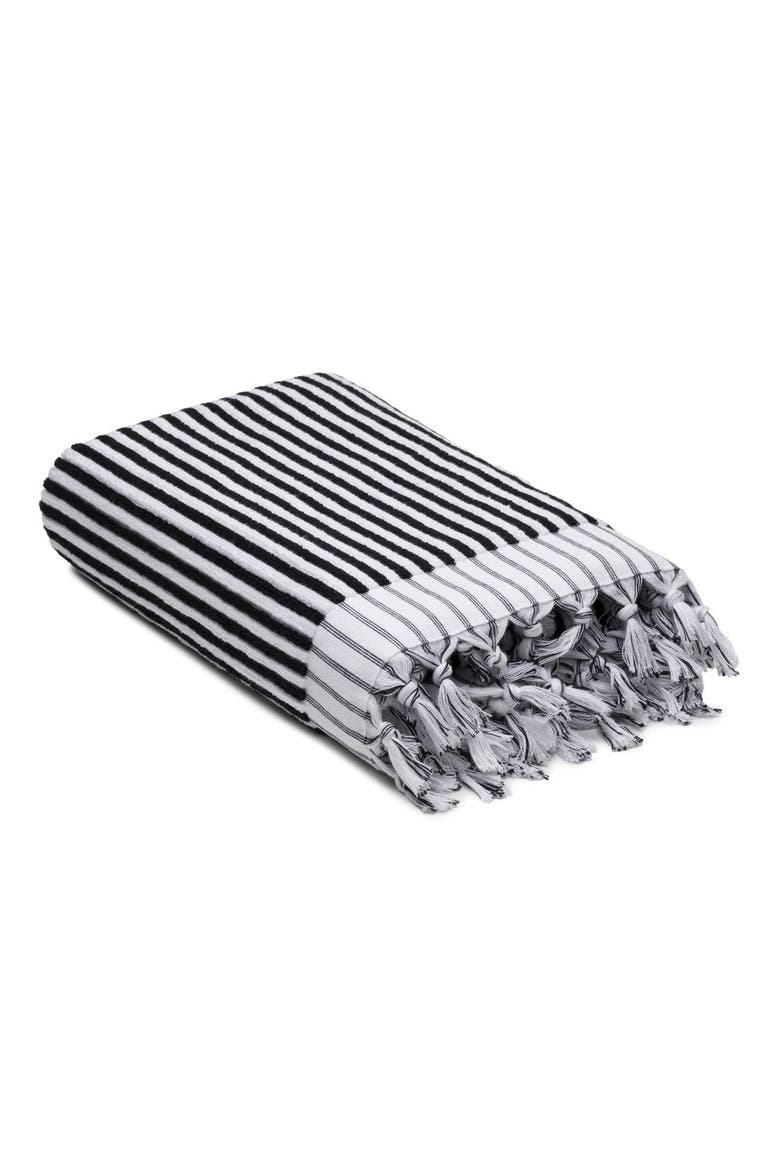 Stripes Turkish Cotton Terry Bath Towel, Main, color, Black