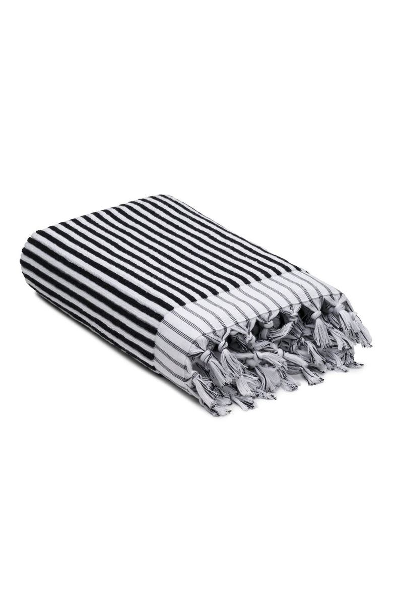 Oliviera Home Stripes Turkish Cotton Terry Bath Towel, Main, color, Black