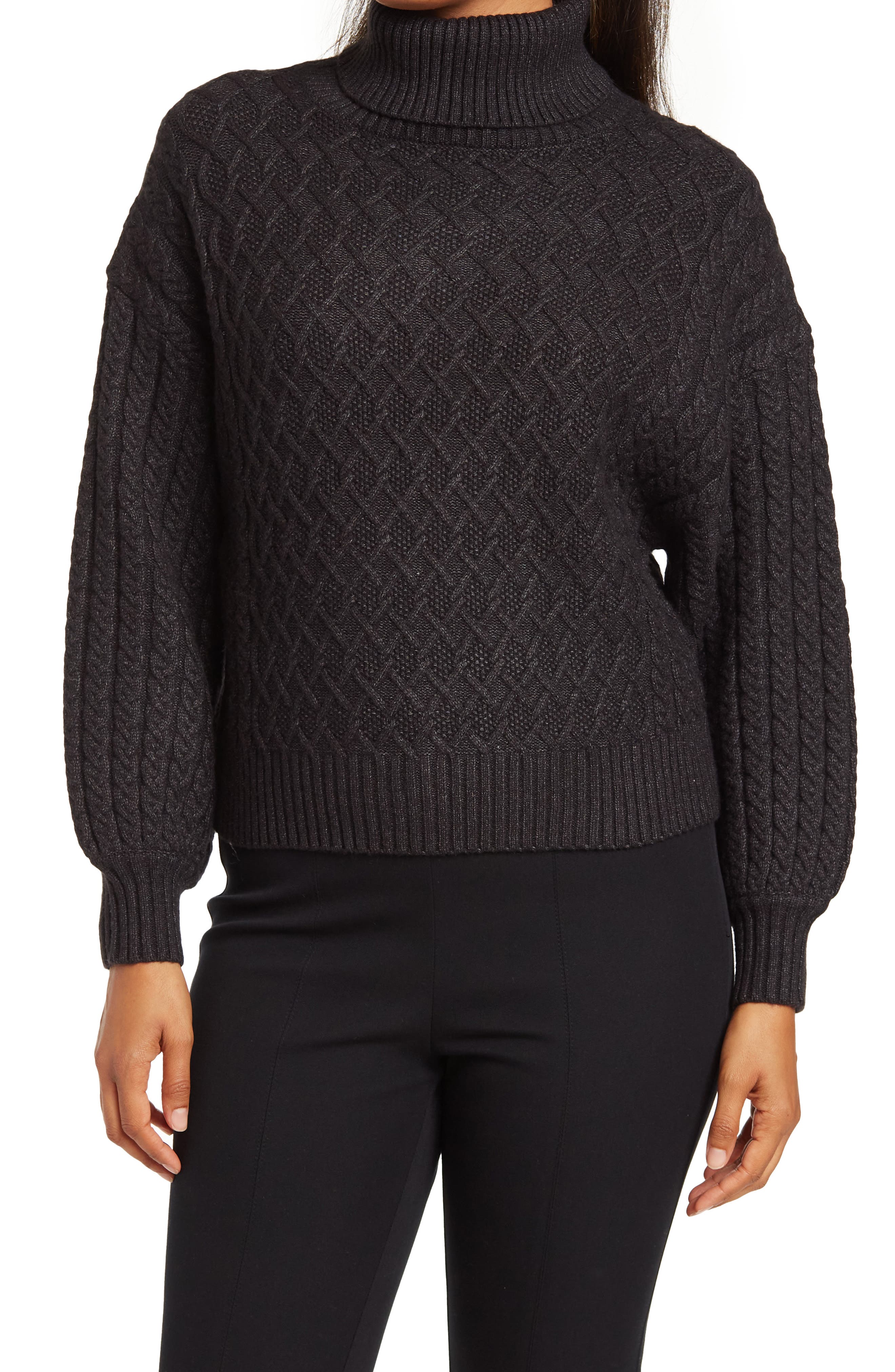T Tahari Cable Stitch Turtleneck Sweater | Nordstromrack