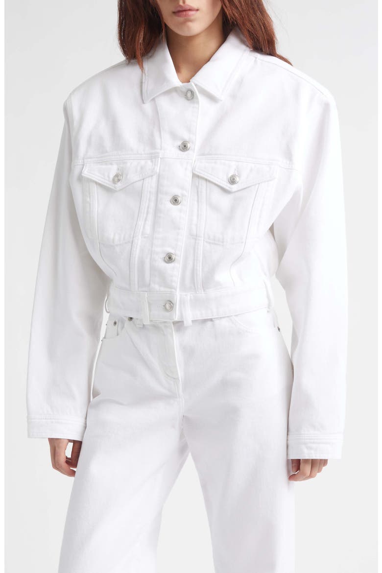 Venim Belted Denim Button-Up Shirt, Main, color, WHITE