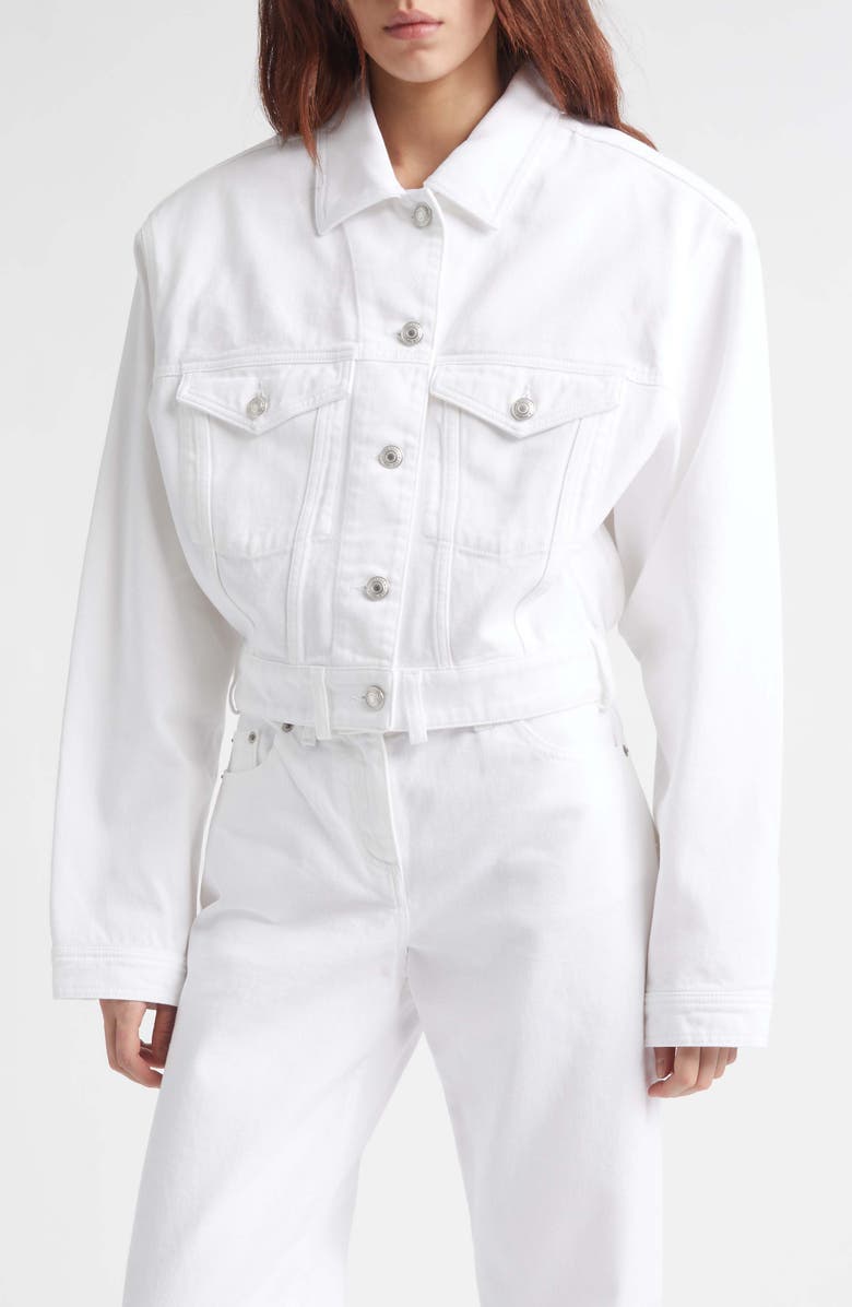 JULIE KEGELS Venim Belted Denim Button-Up Shirt, Main, color, White