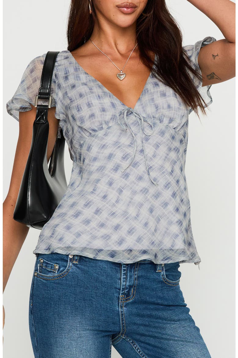 My Last Love Check Flutter Sleeve Top, Main, color, BLUE CHECK