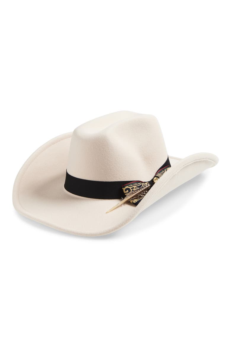 Feather Band Cowboy Hat, Main, color, IVORY- BLACK