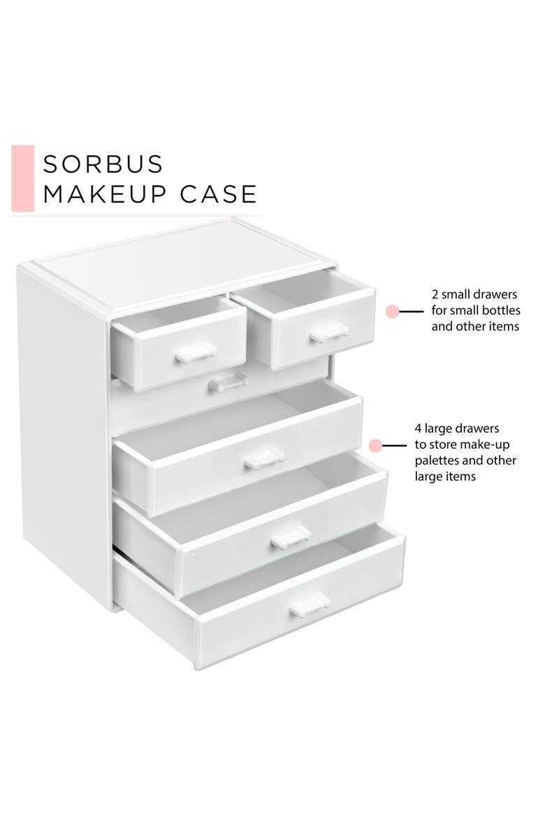Large 6 Drawer Makeup Case, Alternate, color, WHITE