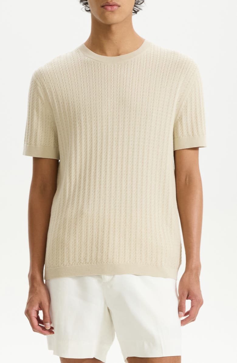 Theory Cable Short Sleeve Cotton Blend Sweater, Main, color, New Sand